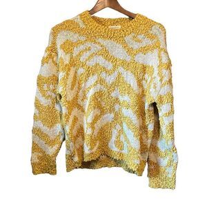 Anthropologie Saturday Sunday Sweater Knit Yellow White Chevron Pullover